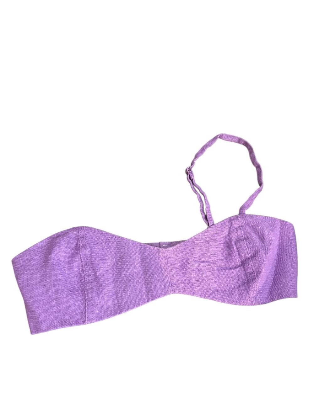 Ronny Kobo Purple Kimora Linen Sleeveless Sweetheart Bra Crop Top Size XS